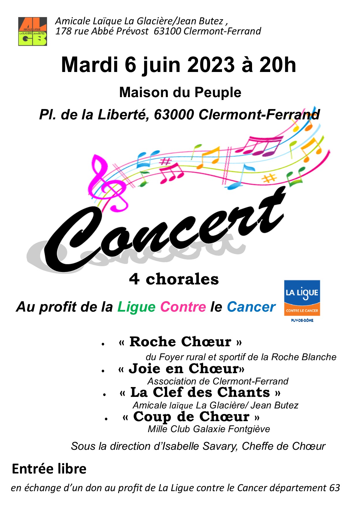 Concert au profit de la ligue contre le cancer